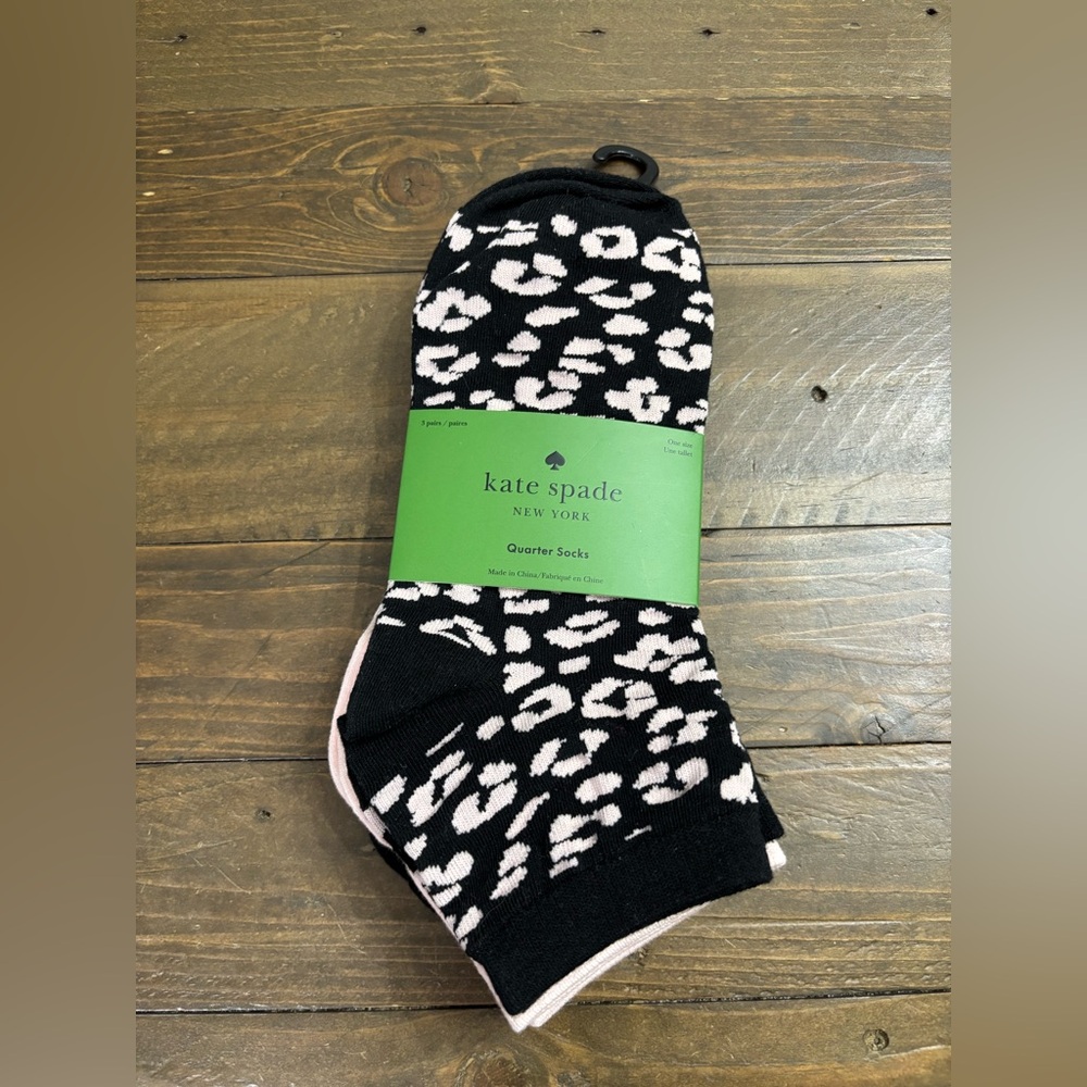 Kate Spade New York Black and Pink Quarter Socks Featuring Cheetah Print